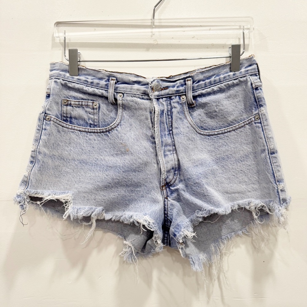 Vintage Guess Distressed Cutoff Denim Shorts Y2K Cotton Button Fly Size 3 Cotton